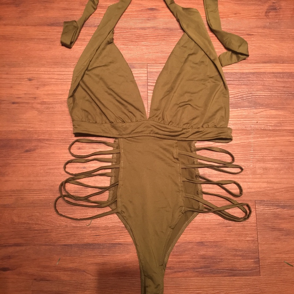 Army Green one piece Cutout swimsuit